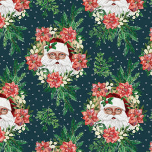 PBS Fabrics Christmas Traditions Santa Wreath Dark Teal