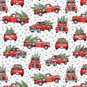 PBS Fabrics Red Trucks & Christmas Trees on White