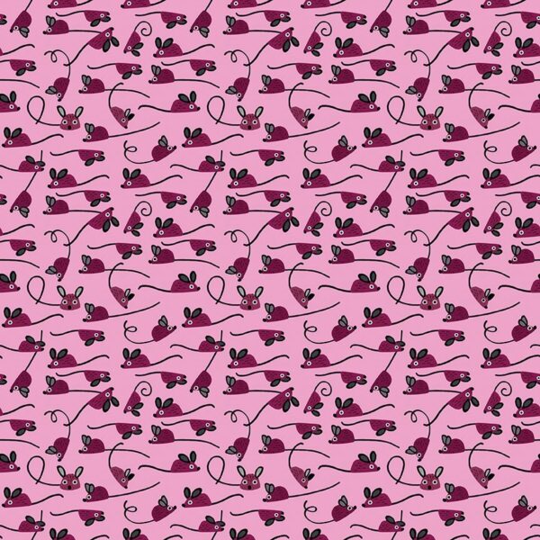 Dear Stella Fabrics Hugs N Purrs Mice in Carnation
