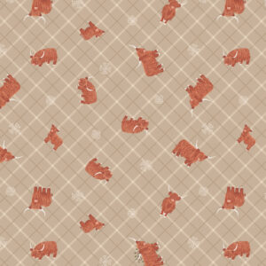 Lewis & irene Fabrics Highland Cows on Natural Check