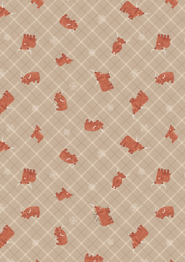 Lewis & irene Fabrics Highland Cows on Natural Check