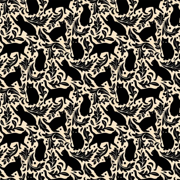Northcott Fabrics Hallow's Eve Black Cats on a Cream Background