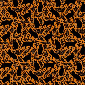 Northcott Fabrics Hallow's Eve Black Cats on an Orange Background