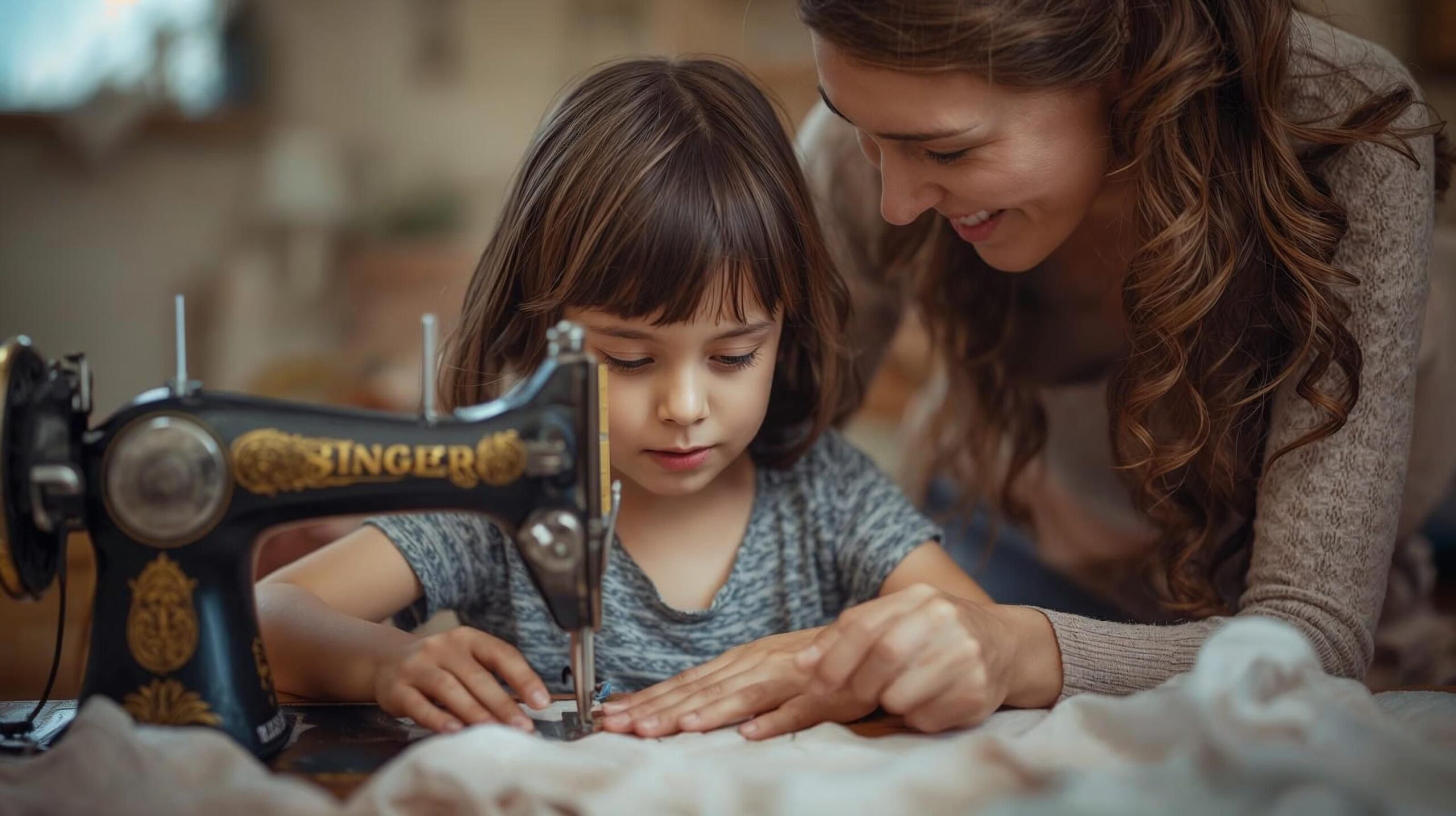 Child Using Sewing Machine
